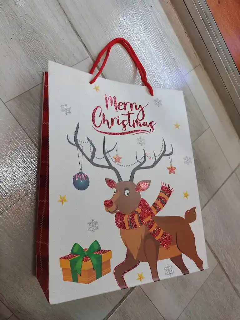 Bolsa De Regalo Navidad Reno Merry Christmas Mediana 32 Cm X 25 Cm