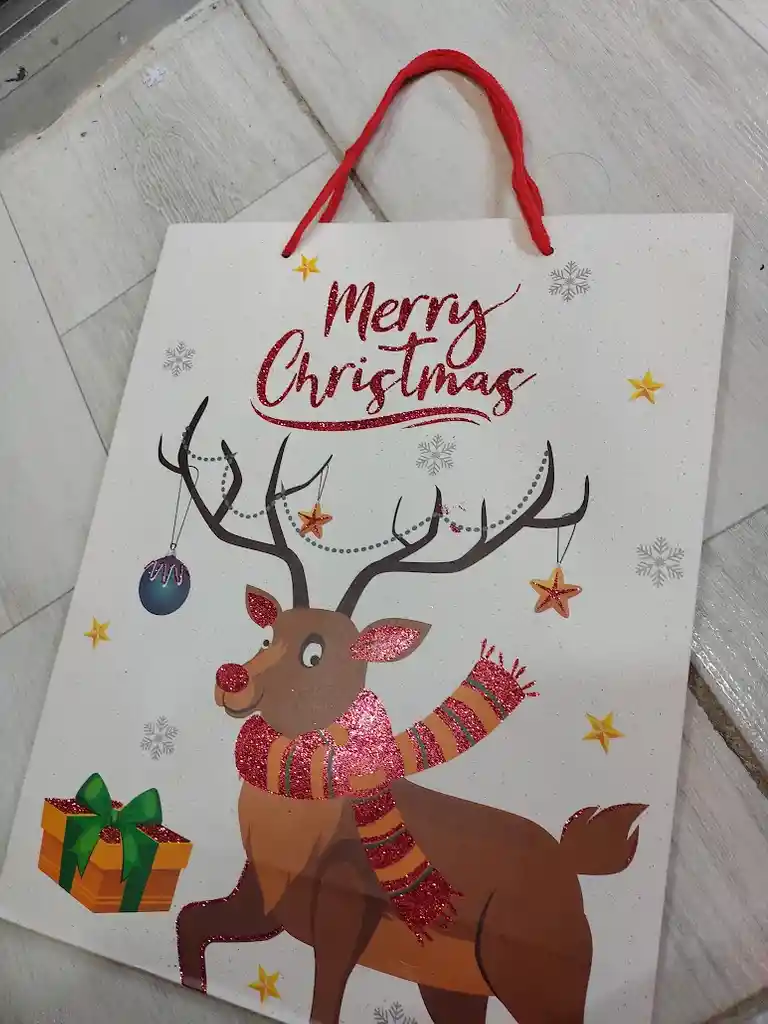 Bolsa De Regalo Navidad Reno Merry Christmas Mediana 32 Cm X 25 Cm