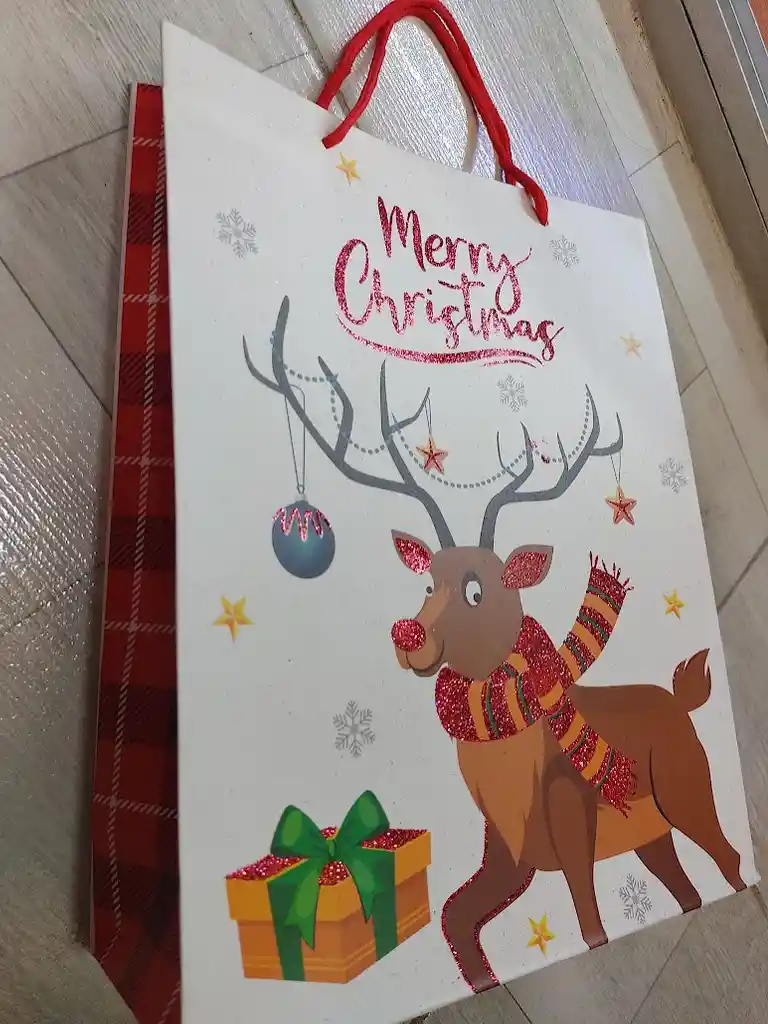 Bolsa De Regalo Navidad Reno Merry Christmas Mediana 32 Cm X 25 Cm