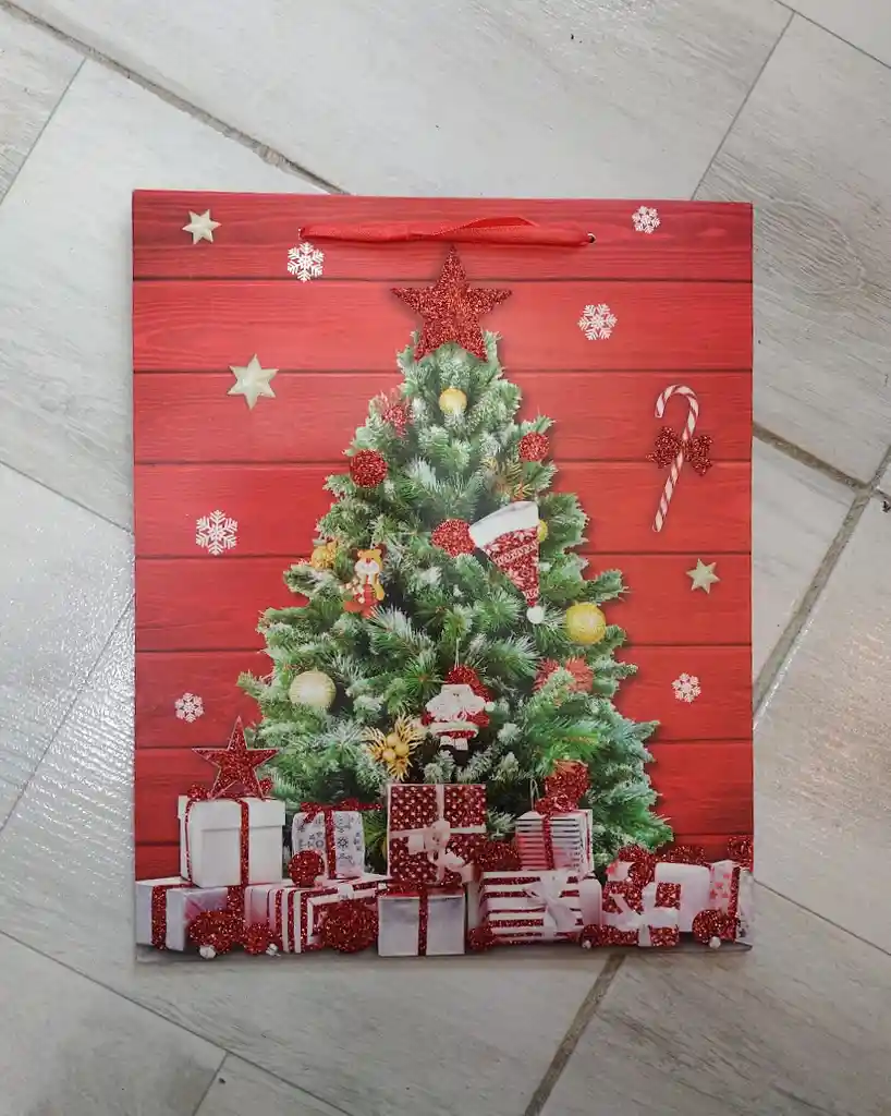 Bolsa De Regalo Navidad Roja Arbol De Navidad Mediana 32 Cm X 25 Cm