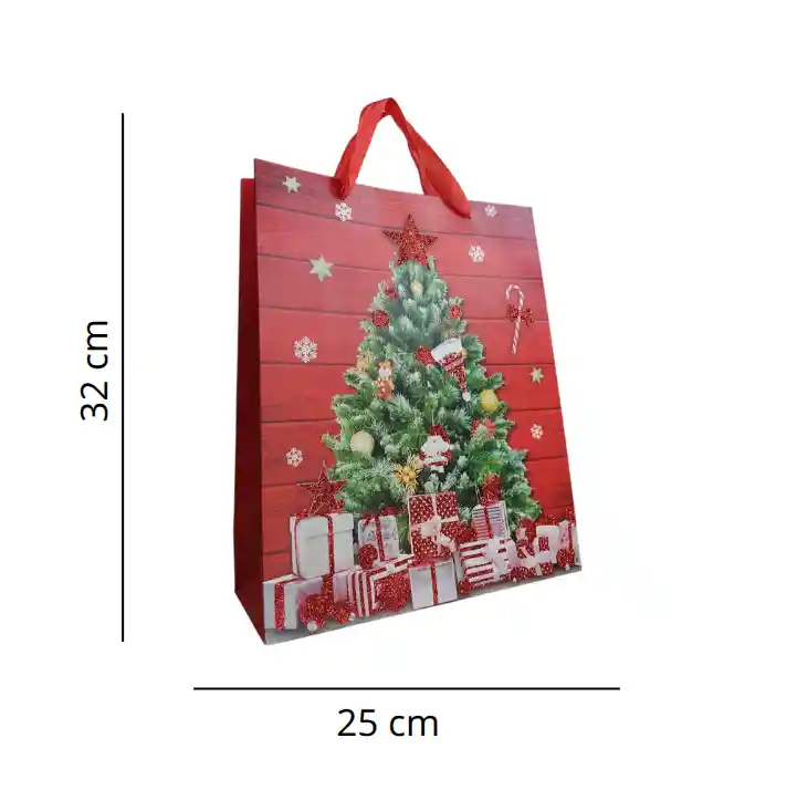 Bolsa De Regalo Navidad Roja Arbol De Navidad Mediana 32 Cm X 25 Cm