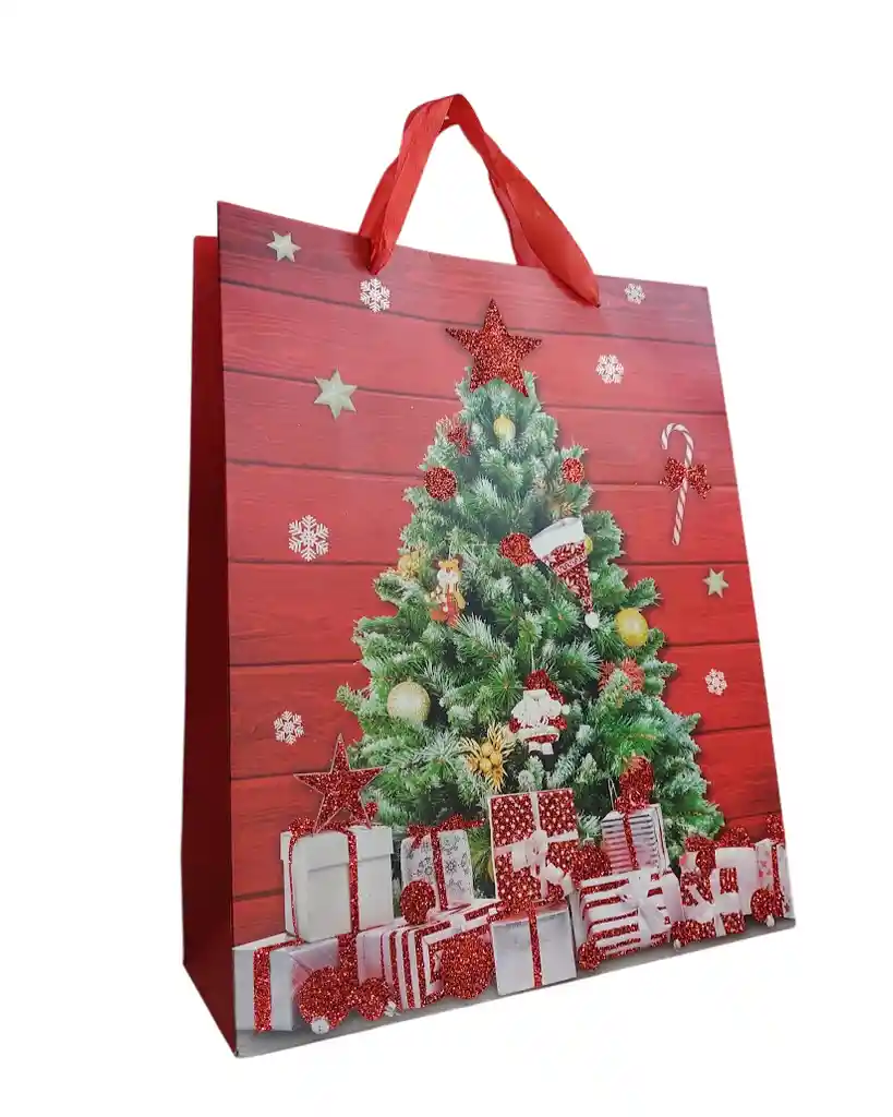 Bolsa De Regalo Navidad Roja Arbol De Navidad Mediana 32 Cm X 25 Cm