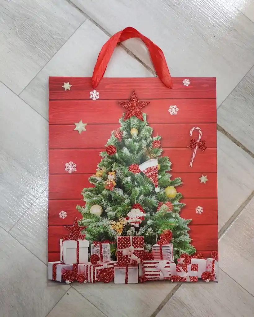 Bolsa De Regalo Navidad Roja Arbol De Navidad Mediana 32 Cm X 25 Cm