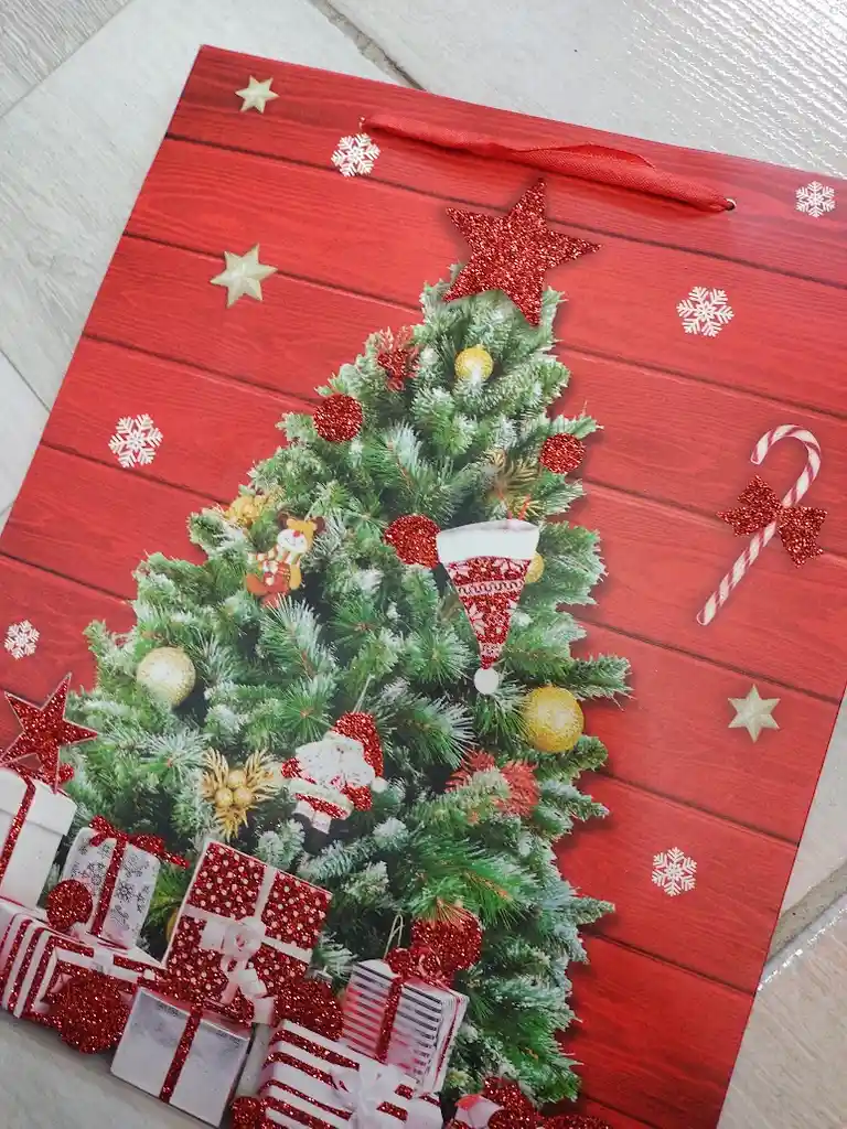 Bolsa De Regalo Navidad Roja Arbol De Navidad Mediana 32 Cm X 25 Cm