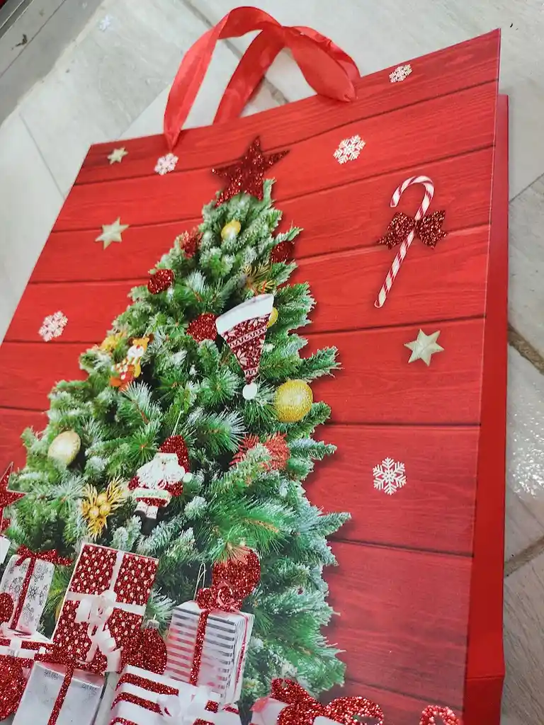 Bolsa De Regalo Navidad Roja Arbol De Navidad Mediana 32 Cm X 25 Cm