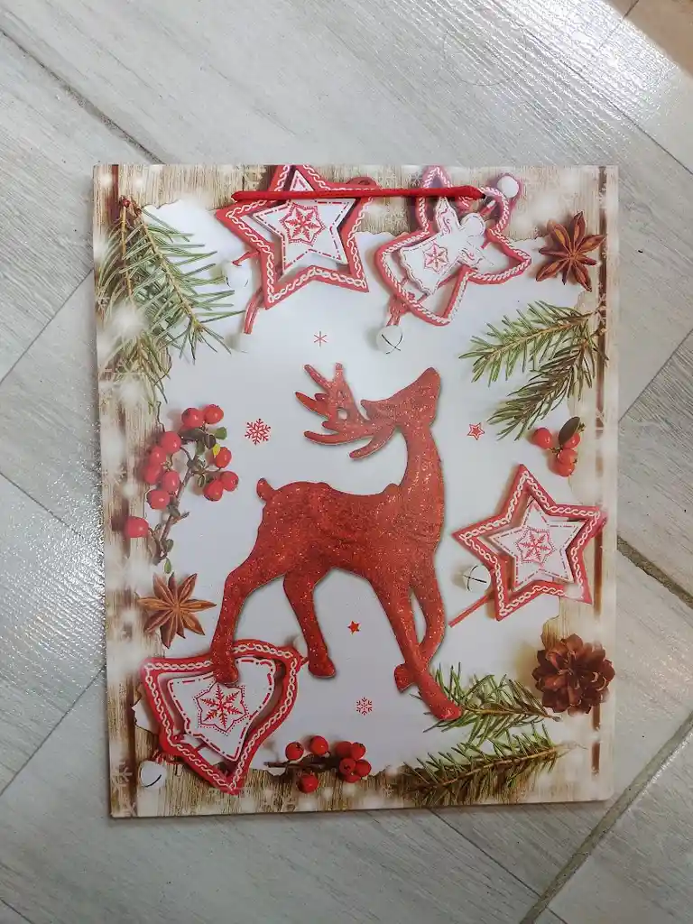 Bolsa De Regalo Navidad Reno Rojo Mediana 32 Cm X 25 Cm