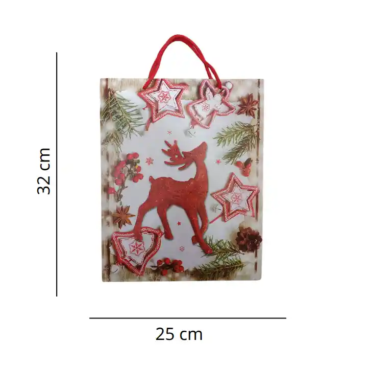 Bolsa De Regalo Navidad Reno Rojo Mediana 32 Cm X 25 Cm