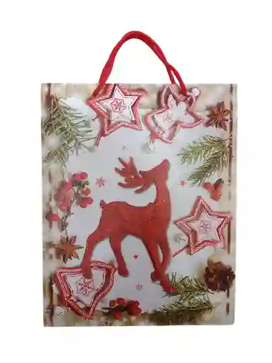 Bolsa De Regalo Navidad Reno Rojo Mediana 32 Cm X 25 Cm