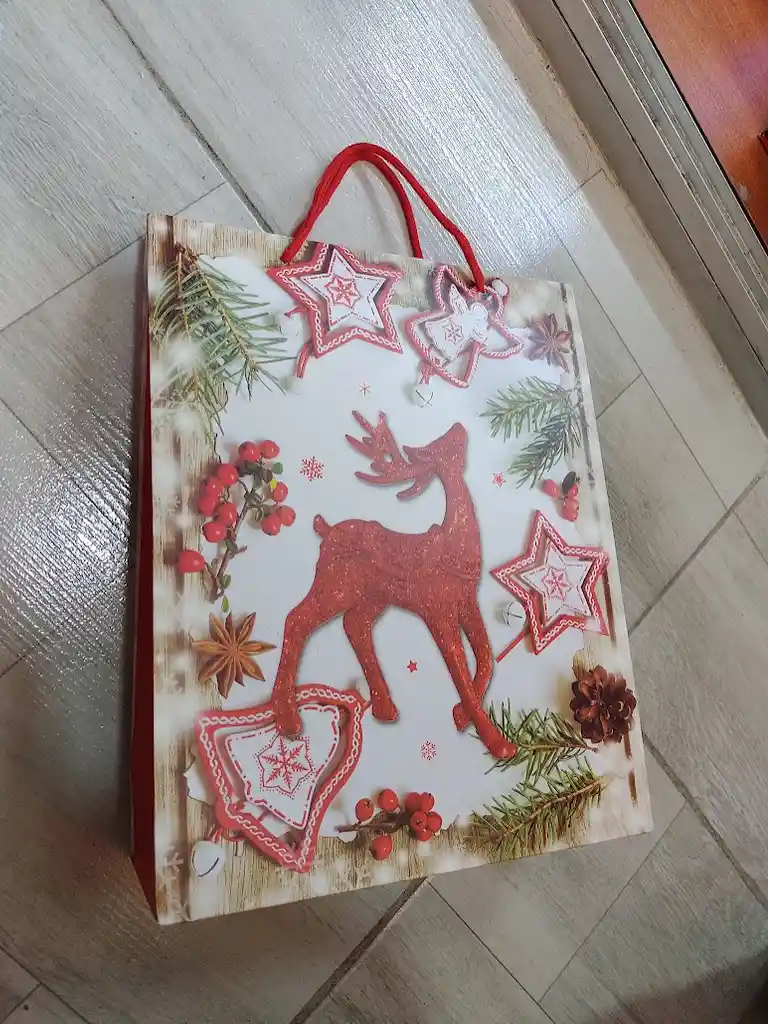 Bolsa De Regalo Navidad Reno Rojo Mediana 32 Cm X 25 Cm