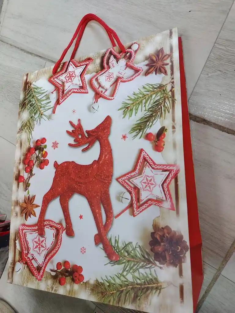 Bolsa De Regalo Navidad Reno Rojo Mediana 32 Cm X 25 Cm