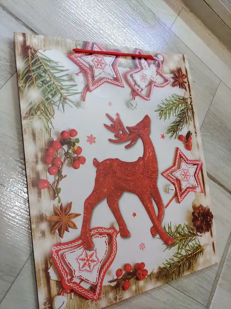 Bolsa De Regalo Navidad Reno Rojo Mediana 32 Cm X 25 Cm