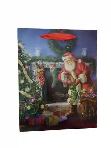 Bolsa De Regalo Navidad Papa Noel Chimenea Mediana 32 Cm X 25 Cm