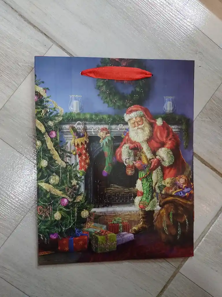 Bolsa De Regalo Navidad Papa Noel Chimenea Mediana 32 Cm X 25 Cm