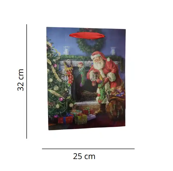 Bolsa De Regalo Navidad Papa Noel Chimenea Mediana 32 Cm X 25 Cm