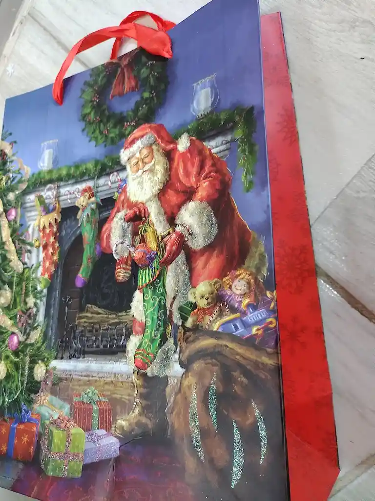 Bolsa De Regalo Navidad Papa Noel Chimenea Mediana 32 Cm X 25 Cm