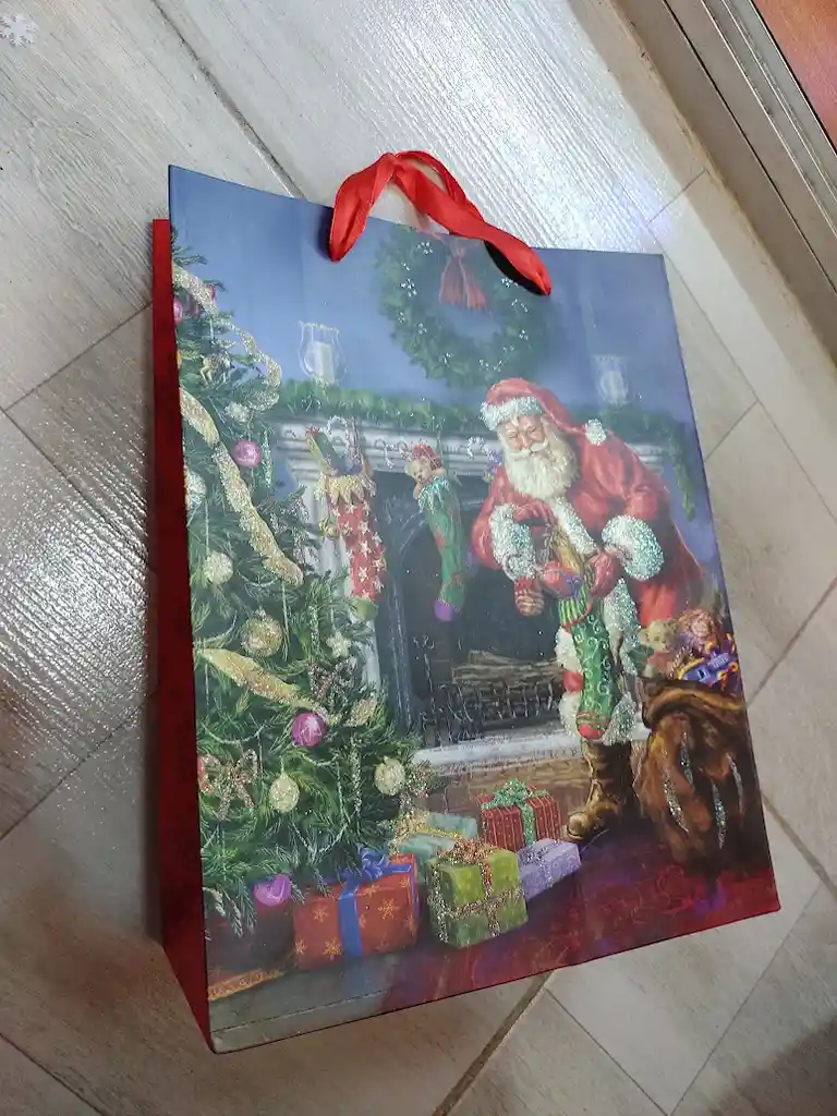 Bolsa De Regalo Navidad Papa Noel Chimenea Mediana 32 Cm X 25 Cm