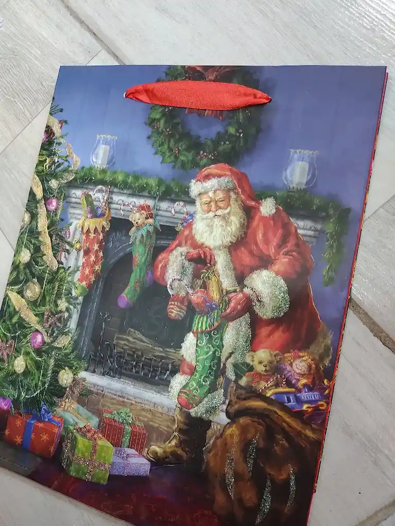 Bolsa De Regalo Navidad Papa Noel Chimenea Mediana 32 Cm X 25 Cm