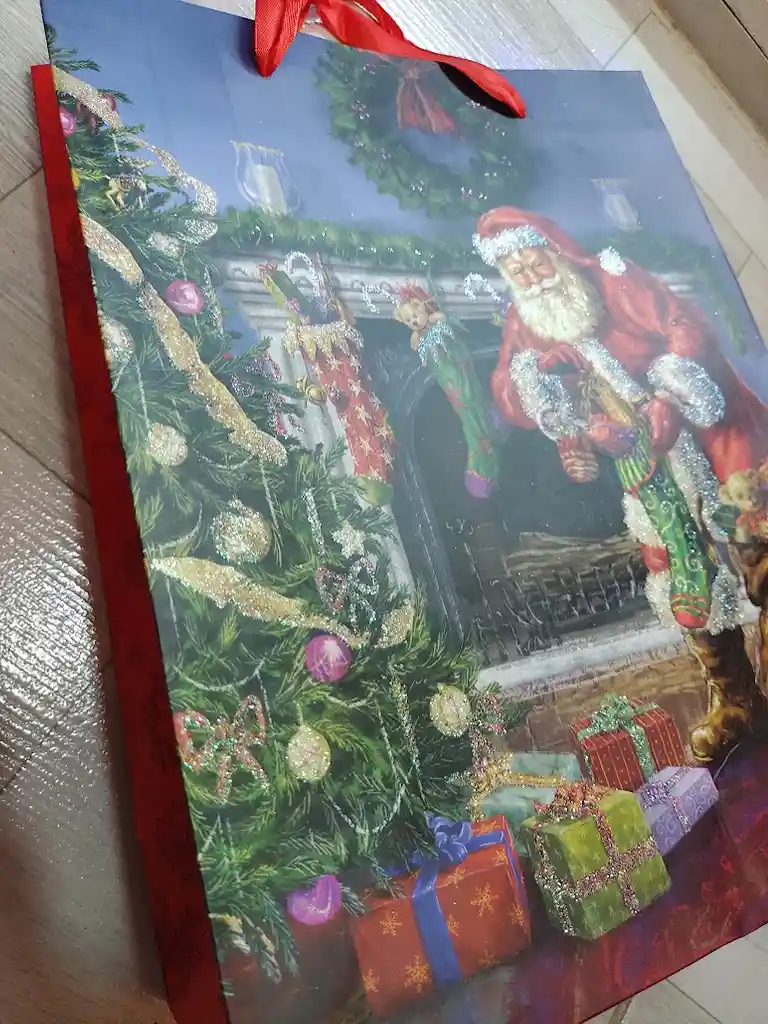 Bolsa De Regalo Navidad Papa Noel Chimenea Mediana 32 Cm X 25 Cm