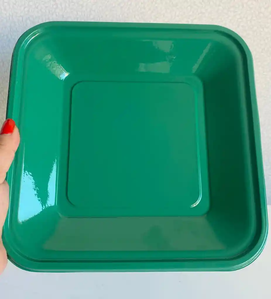 Platos Plasticos Verdes Cuadrados 23 Cms X 10 Unds