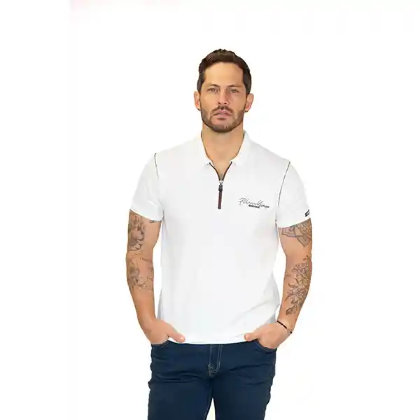 Camiseta Polo Slim Fit Blanca Con Zipper