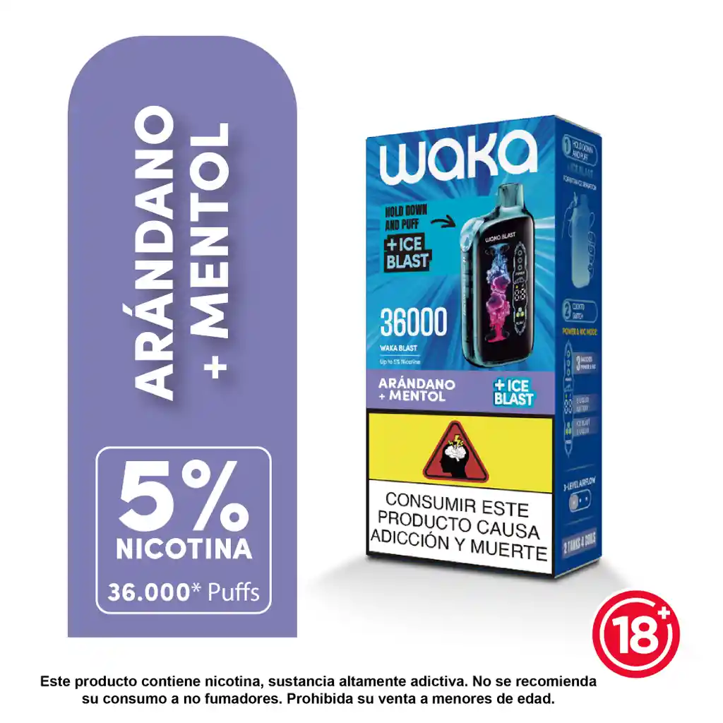 Vape Waka Arandano Menta 36000 Puffs 5%