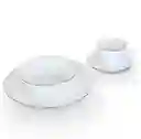 Vajilla Vitrocerámica 4 Puestos 16 Piezas Decorada Blanco Borde Dorado