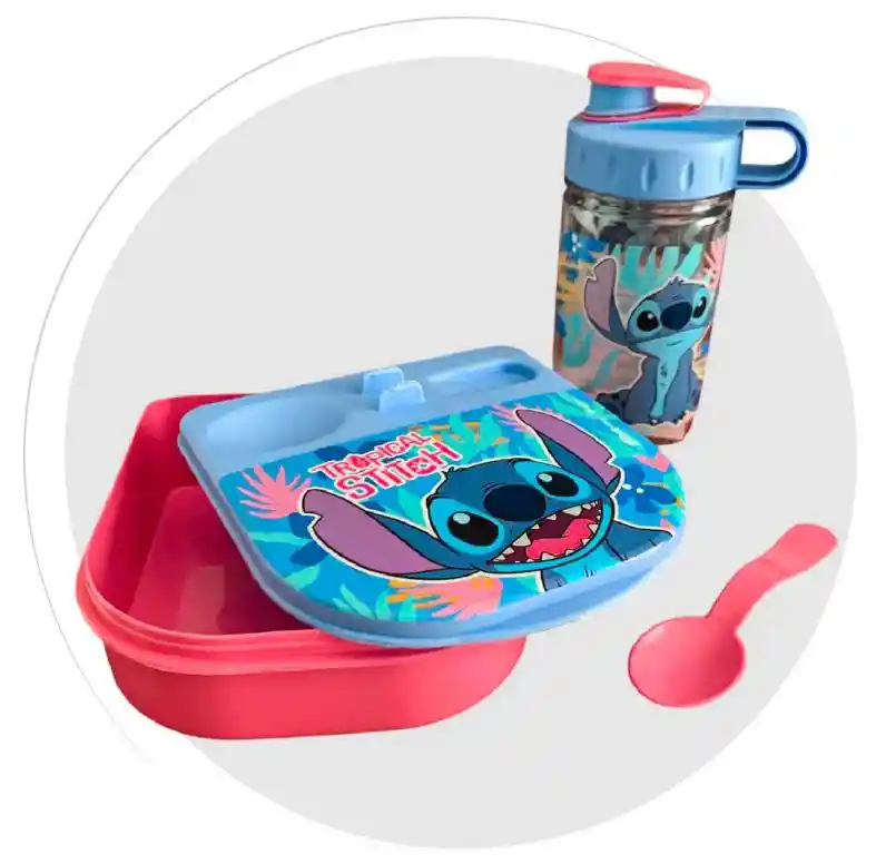Lonchera Sanduchera Stitch + Botilito 325ml Escolar Niños - Azul Marino