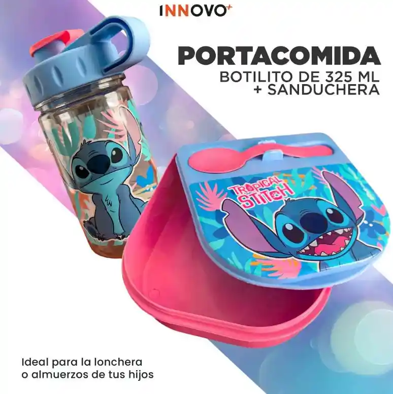 Lonchera Sanduchera Stitch + Botilito 325ml Escolar Niños - Azul Marino
