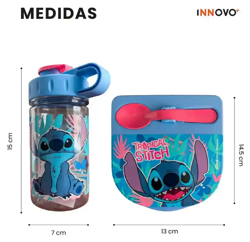 Lonchera Sanduchera Stitch + Botilito 325ml Escolar Niños - Azul Marino