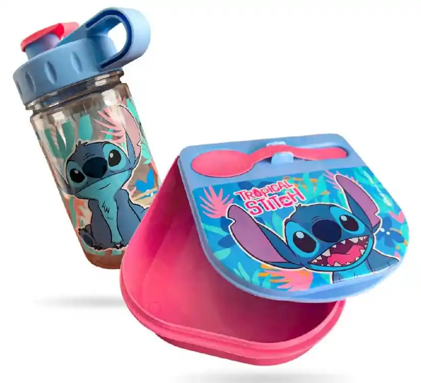 Lonchera Sanduchera Stitch + Botilito 325ml Escolar Niños - Azul Marino