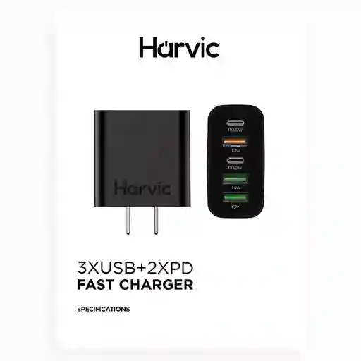 Cargador Rápido Harvic Pd-357-d 38w (3 Usb + 2 Pd)
