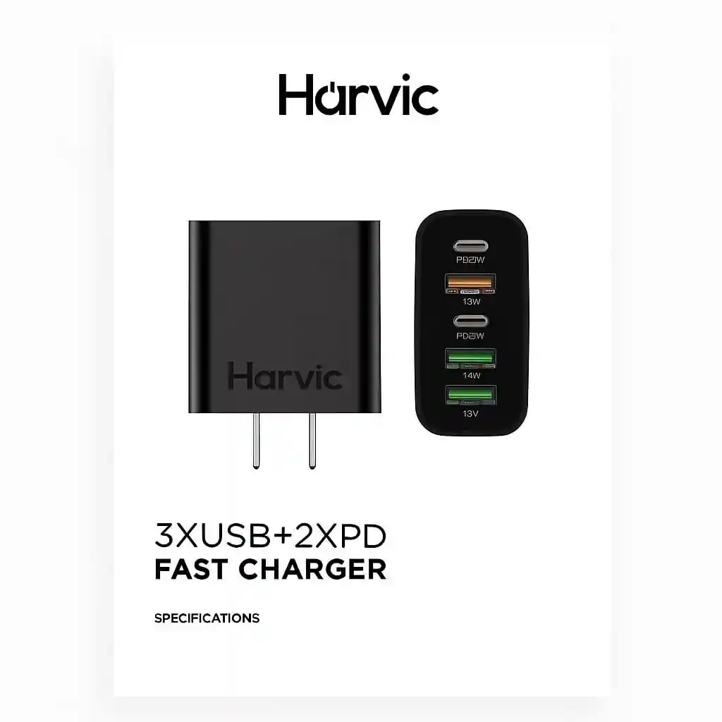 Cargador Rápido Harvic Pd-357-d 38w (3 Usb + 2 Pd)