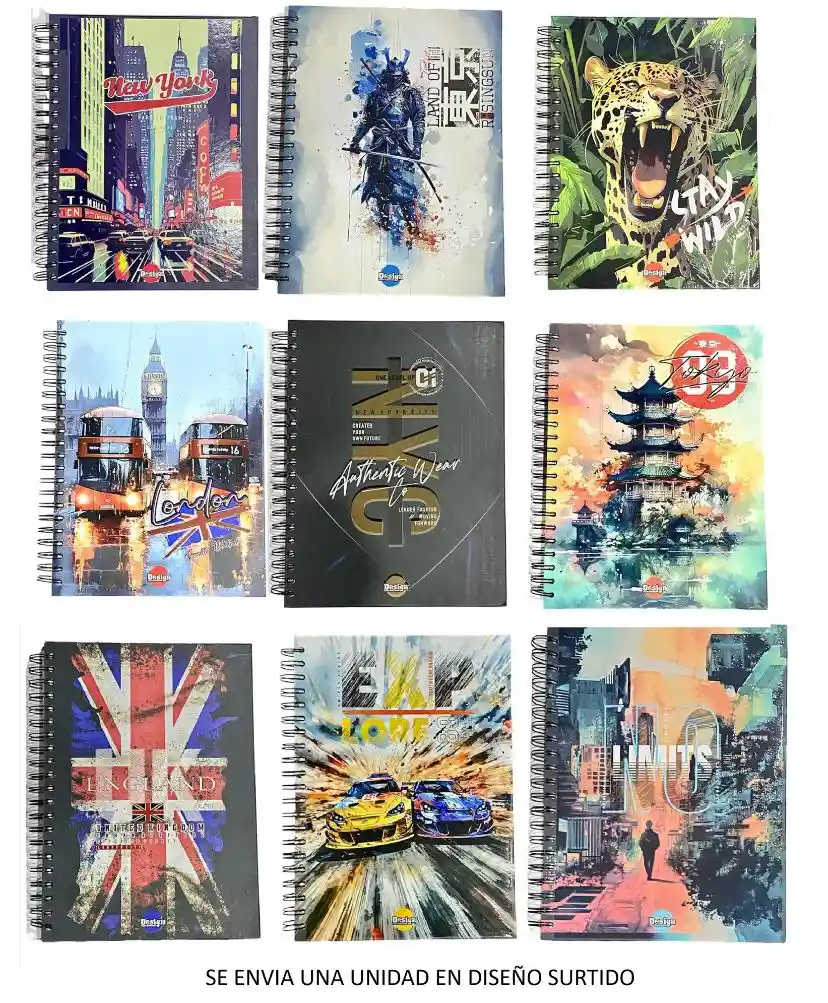 Cuaderno 7 Materias Grande De Hombre Argollado Cuadriculado Diseños Surtidos