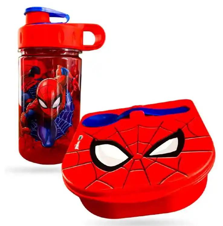 Lonchera Spiderman Con Botilito 325ml Hermético Infantil Escolar