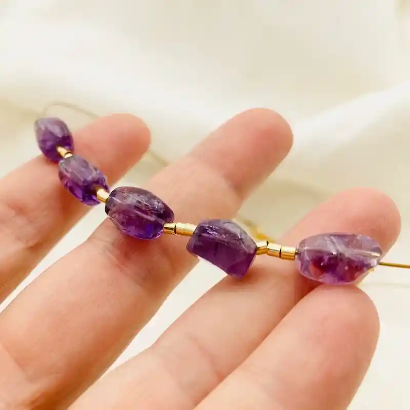 Collar Dorado Con Amatistas Naturales