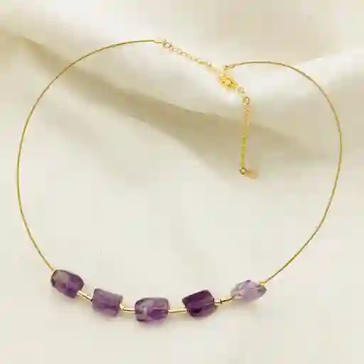 Collar Dorado Con Amatistas Naturales