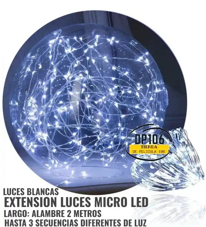 Extension De Luces Decorativas Micro Led Blancas 2 Metros Con 3 Secuencias