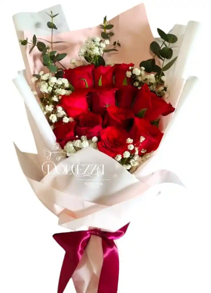 Flores Rosas Rojas X12 En Ramillete