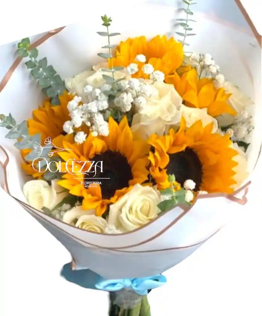 Flores Rosas Blancas Y Girasoles