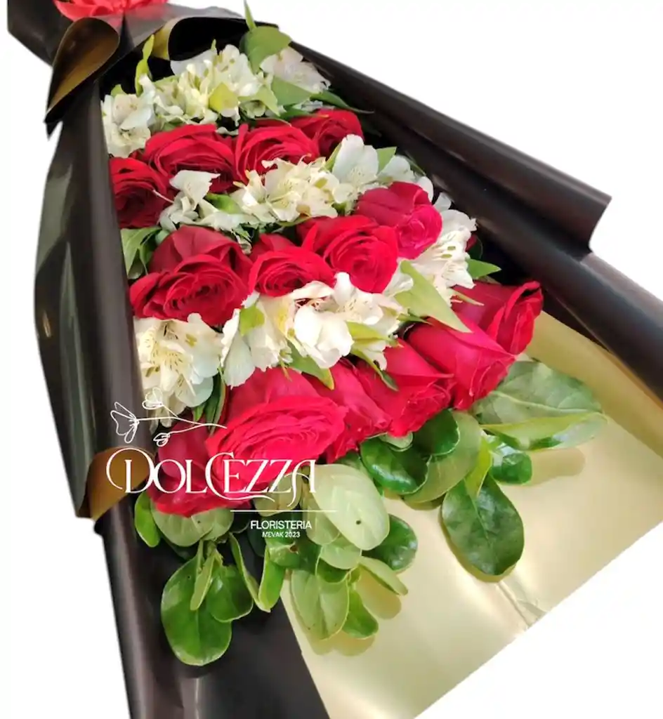 Flores Rosas Rojas X24 Y Astromelia En Ramillete