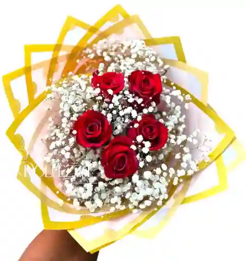 Flores Rosas Rojas Y Gipsofilia