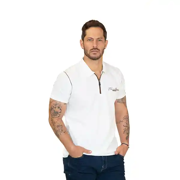 Camiseta Polo Slim Fit Blanca Con Zipper