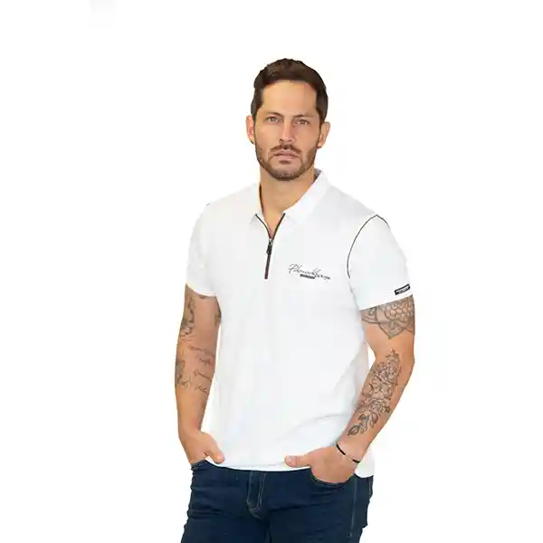 Camiseta Polo Slim Fit Blanca Con Zipper