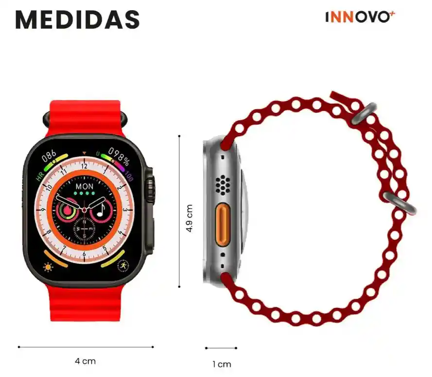 Smartwatch Mobulaa H8 Ultra Pantalla Hd Bluetooth 5.0 Ip67 Rojo