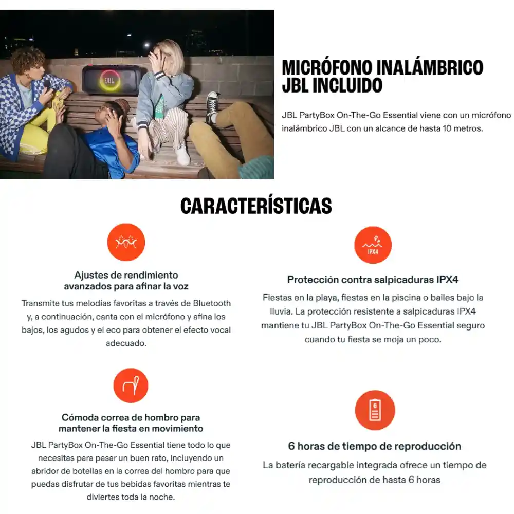 Jbl Partybox On-the-go Essential, Altavoz Portátil Luces Microfono