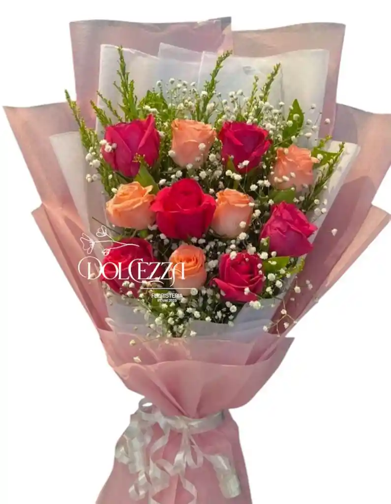 Flores Rosas Pastel En Ramillete X12