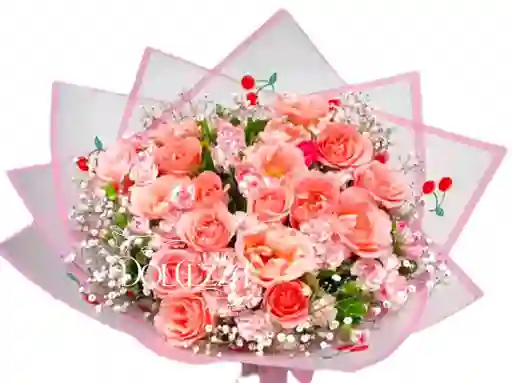 Flores Rosas Salmon En Bouquet