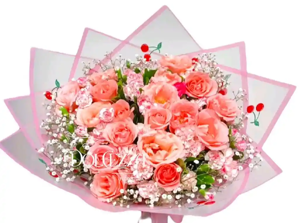 Flores Rosas Salmon En Bouquet