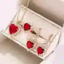 Collar Aretes Y Anillo Forma Corazón Color Rojo En Caja