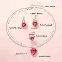 Collar Aretes Y Anillo Forma Corazón Color Fucsia En Caja